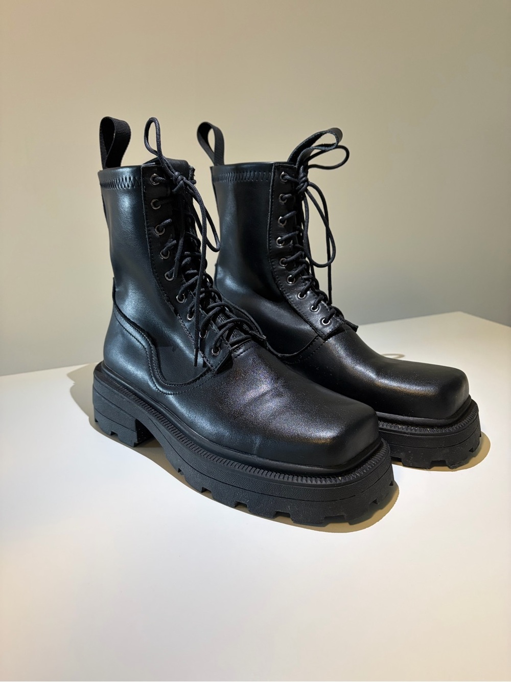 Black Platform Lace-Up Ankle Boots